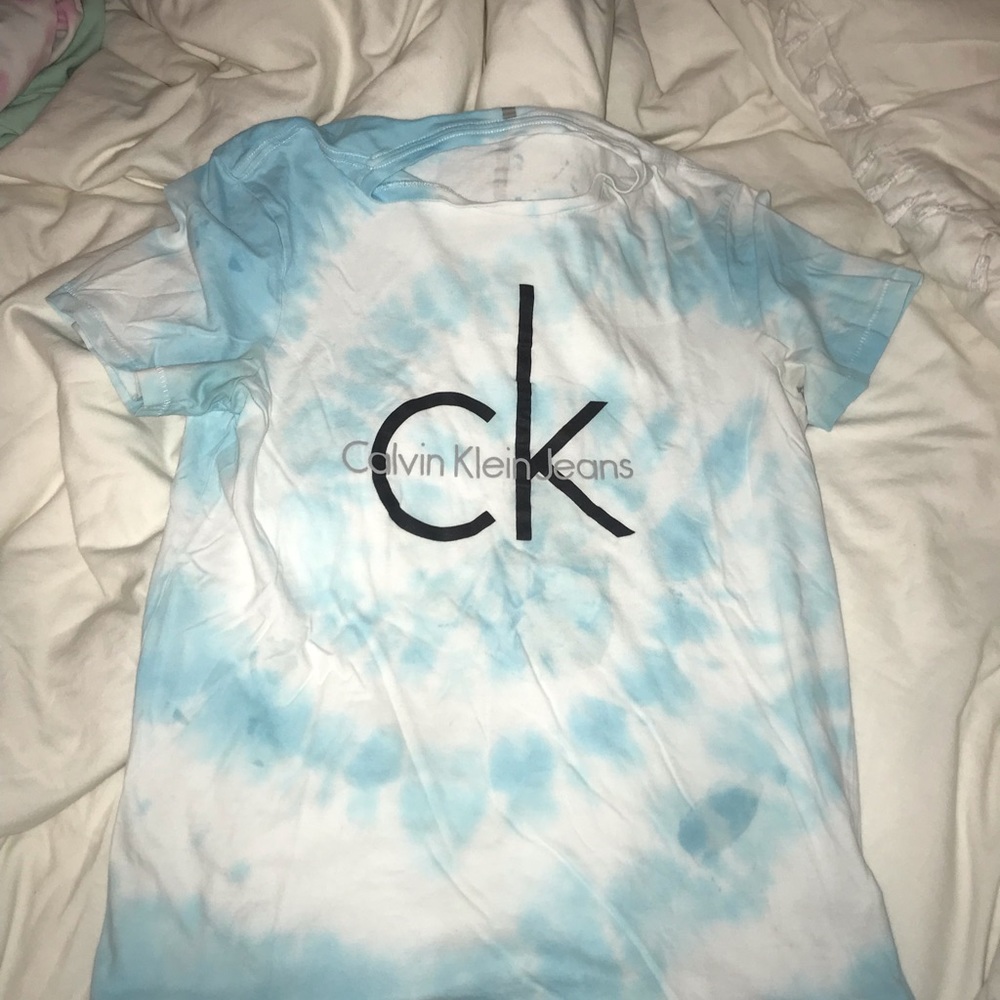 Blue and white tie dyed Calvin Klein shirt